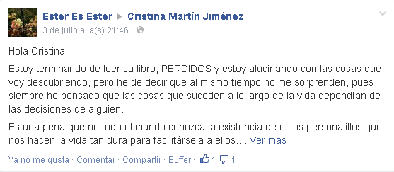 Opiniones Perdidos Cristina Martín Jiménez en facebook - Ester Es Ester
